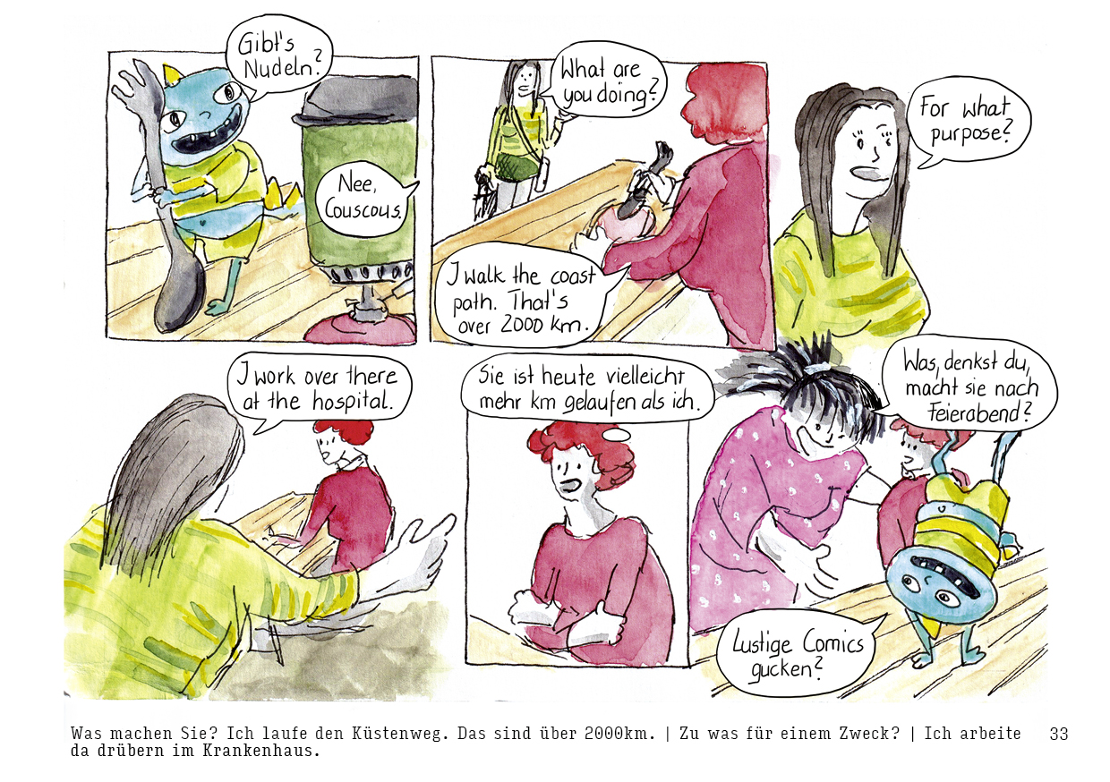 Drei wandern am Meer Comic Seiten die Frage nach dem Warum