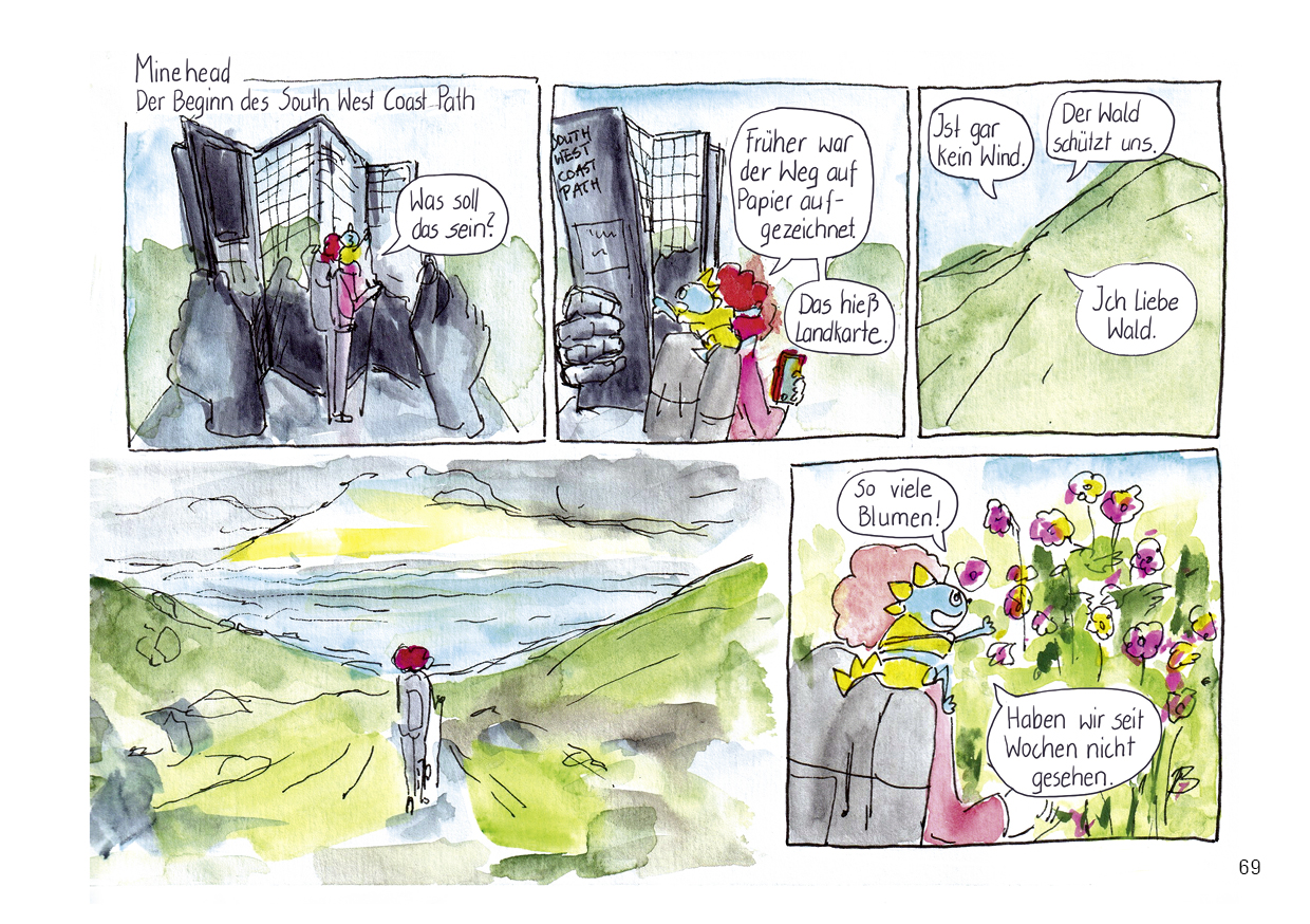 Drei wandern am Meer Comic Seiten South west coast path