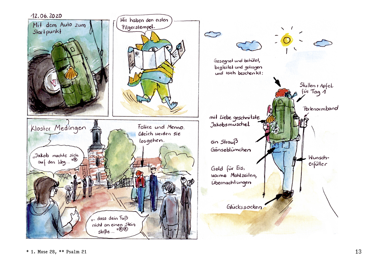 Pilgern in Bildern Comic Seite los geht es auf eine lange Pilgertour
