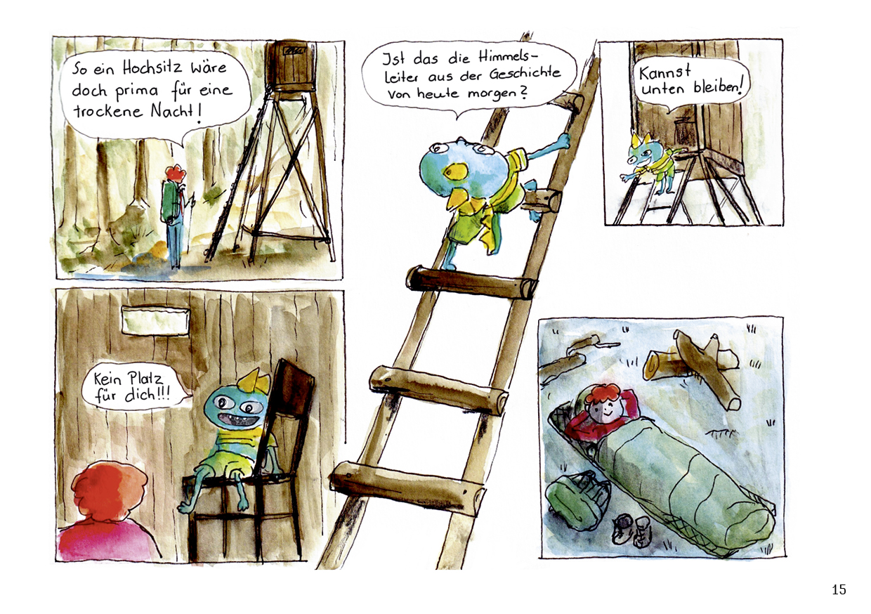 Pilgern in Bildern Comic Seite Schlafen im Wald