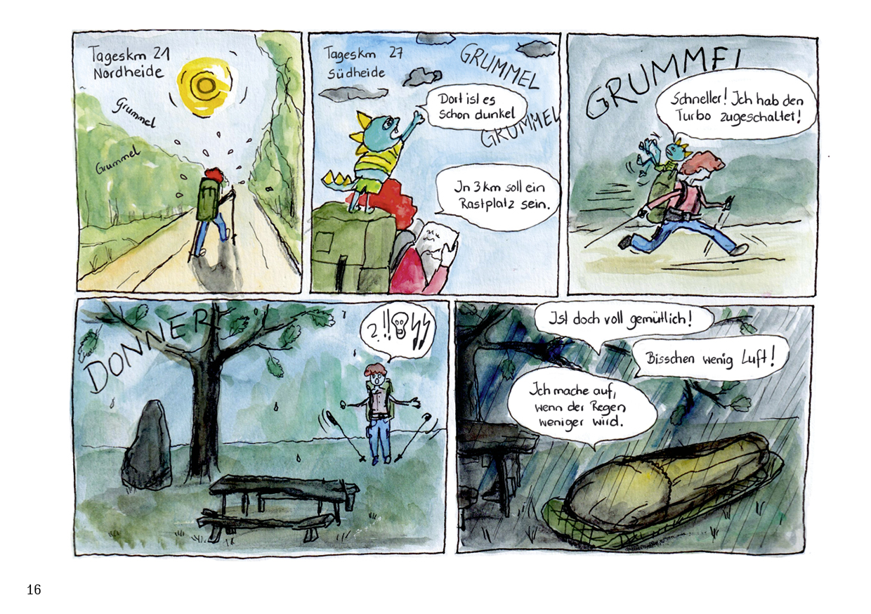 Pilgern in Bildern Comic Seite ein unwetter naht