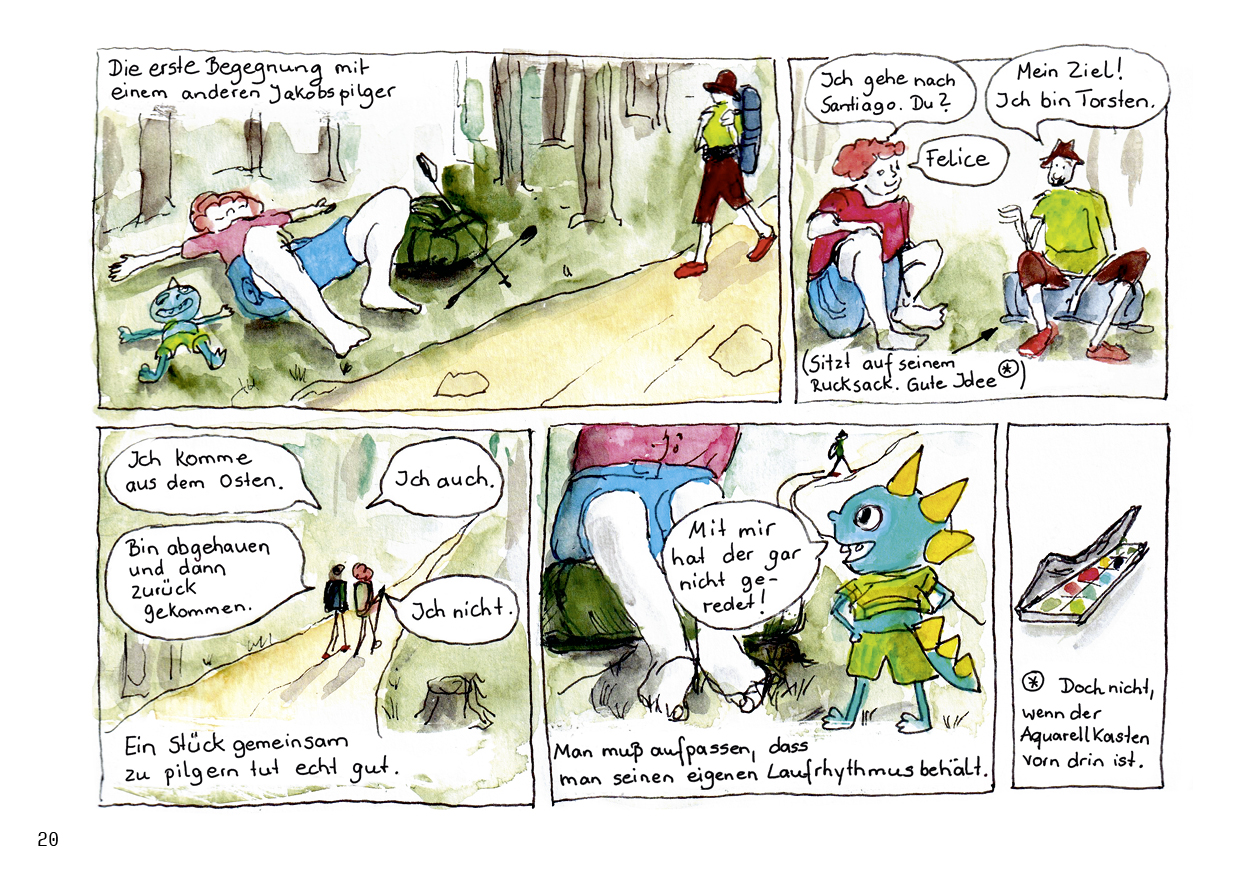 Pilgern in Bildern Comic Seite treffen mit anderem Pilger