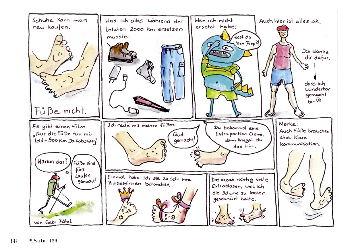 Pilgern in Bildern Comic Seite Füsse beim Pilgern