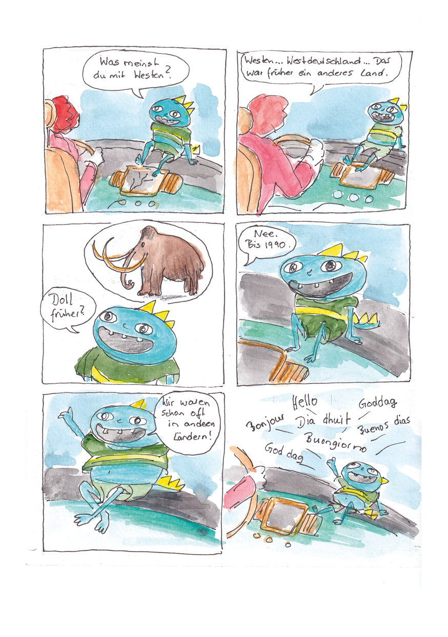 Wandercomic von Felice Meer über die Dömitzer Brücke, die Elbe und die Frage, was ‚Westen‘ heute bedeutet.